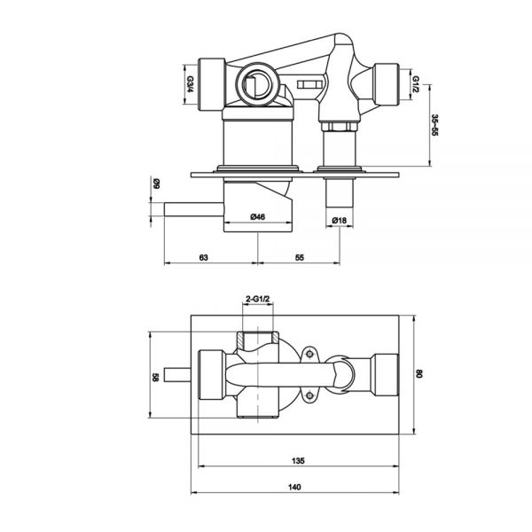 JTP VOS Brushed Brass Two Outlet Manual Shower Valve with Diverter #2