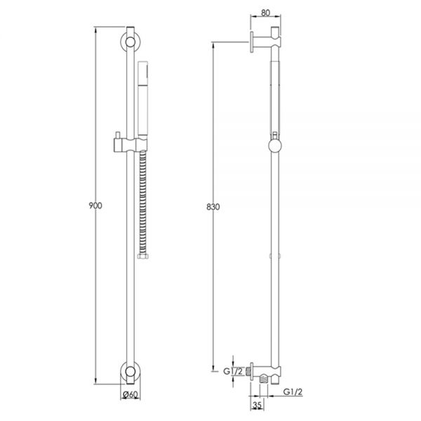 JTP VOS Brushed Brass 900mm Slide Rail Shower Kit with Handset and Hose #2