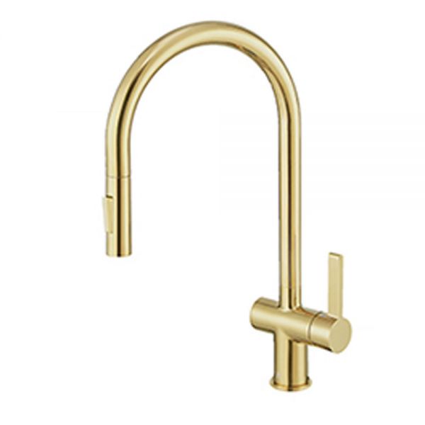 JTP VOS Brushed Brass Pull Out Kitchen Mixer Tap