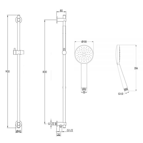 JTP VOS Brushed Brass 900mm Slide Rail Shower Kit with Round Handset and Hose #2