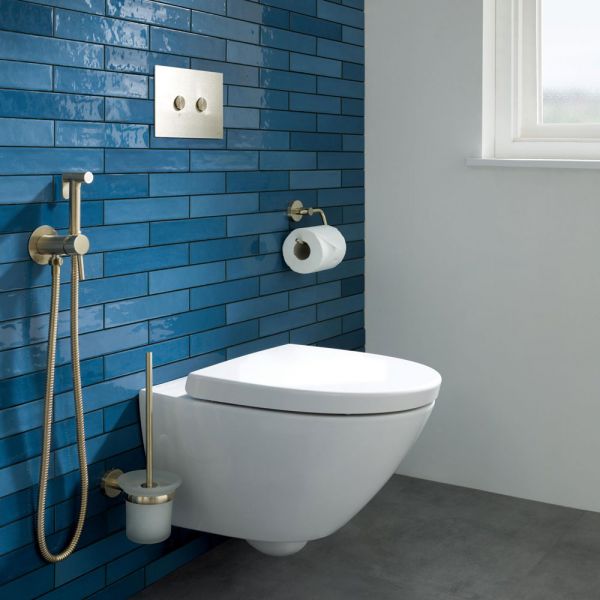JTP VOS Brushed Brass Wall Mounted Toilet Brush Set with Frosted Glass Holder #3