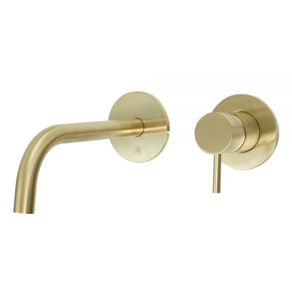 JTP VOS Brushed Brass Wall Mounted Slim Spout Basin Mixer Tap 250mm