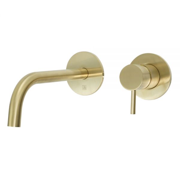 JTP VOS Brushed Brass Wall Mounted Slim Spout Basin Mixer Tap 200mm