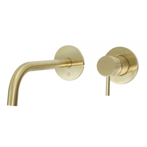 JTP VOS Brushed Brass Wall Mounted Slim Spout Basin Mixer Tap 150mm