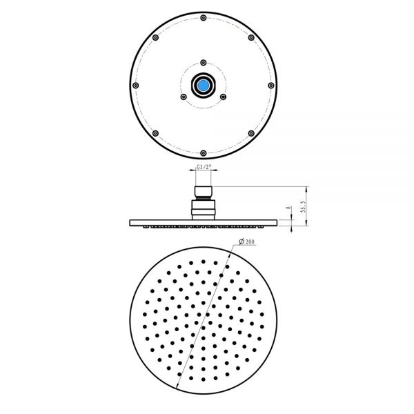JTP VOS Brushed Brass 200mm Round Shower Head #2