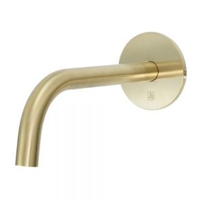 Just Taps Plus VOS Brushed Brass Wall Mounted Slim Basin Spout 150mm