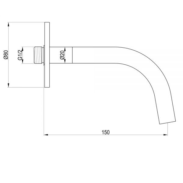 JTP VOS Brushed Brass Wall Mounted Slim Basin Spout 150mm #2