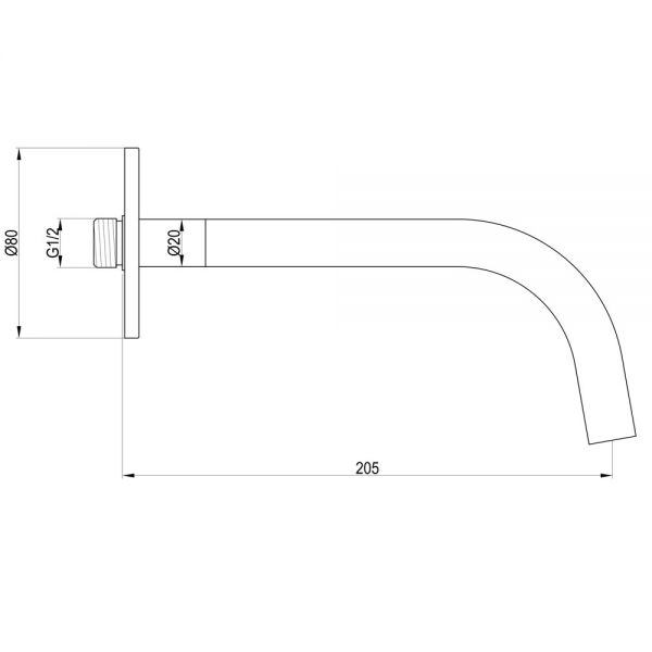 JTP VOS Brushed Brass Wall Mounted Slim Basin Spout 200mm #2