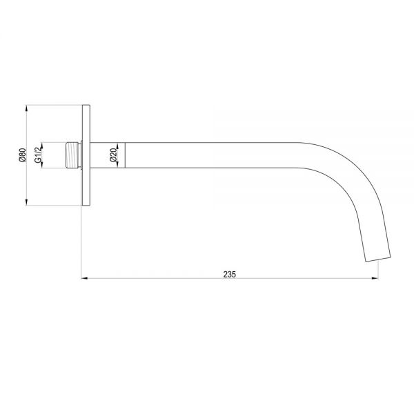 JTP VOS Brushed Brass Wall Mounted Slim Basin Spout 250mm #2