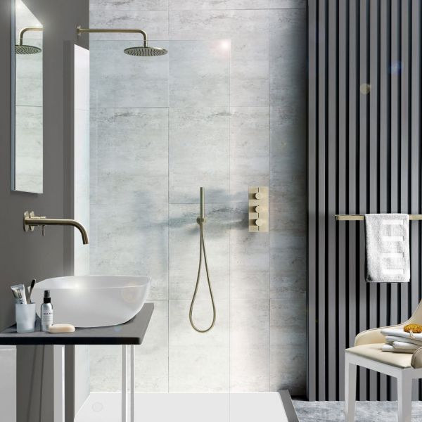 JTP VOS Brushed Brass 400mm Round Wall Mounted Shower Arm #3