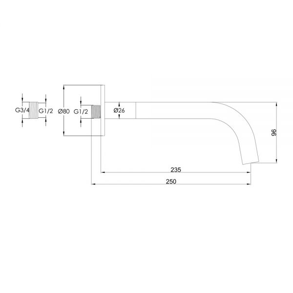 JTP VOS Brushed Brass Wall Mounted Spout 250mm #2