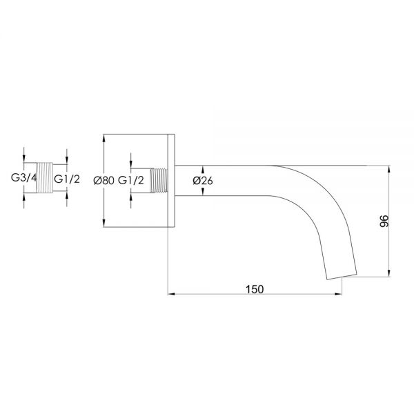 JTP VOS Brushed Brass Wall Mounted Spout 150mm #2