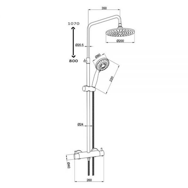 JTP VOS Brushed Brass Thermostatic Exposed Bar Shower Valve Kit with Adjustable Riser #2