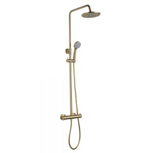 JTP VOS Brushed Brass Thermostatic Exposed Bar Shower Valve Kit with Adjustable Riser