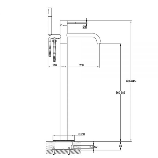 JTP VOS Brushed Brass Floor Standing Bath Shower Mixer Tap #2