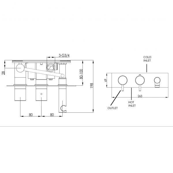 JTP VOS Brushed Brass Two Outlet Thermostatic Shower Valve with Handset Kit with Designer Handle #2