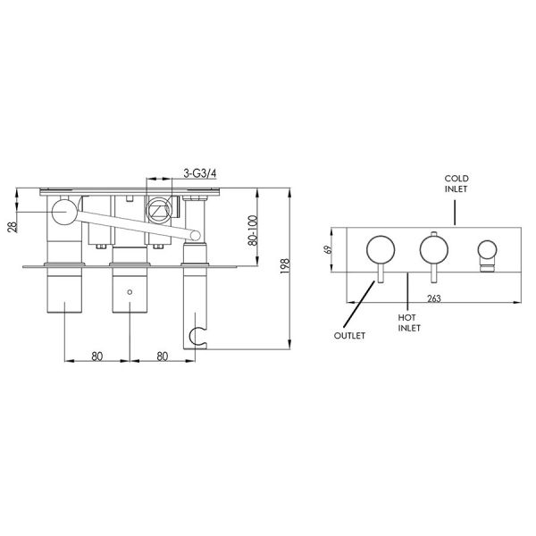 JTP VOS Brushed Brass Two Outlet Thermostatic Shower Valve with Handset Kit #3