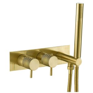 JTP VOS Brushed Brass Two Outlet Thermostatic Shower Valve with Handset Kit