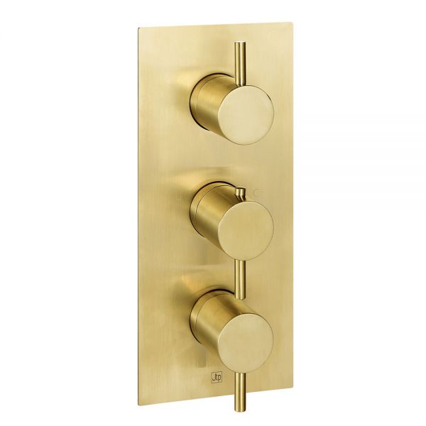 JTP VOS Brushed Brass Vertical Three Outlet Thermostatic Shower Valve