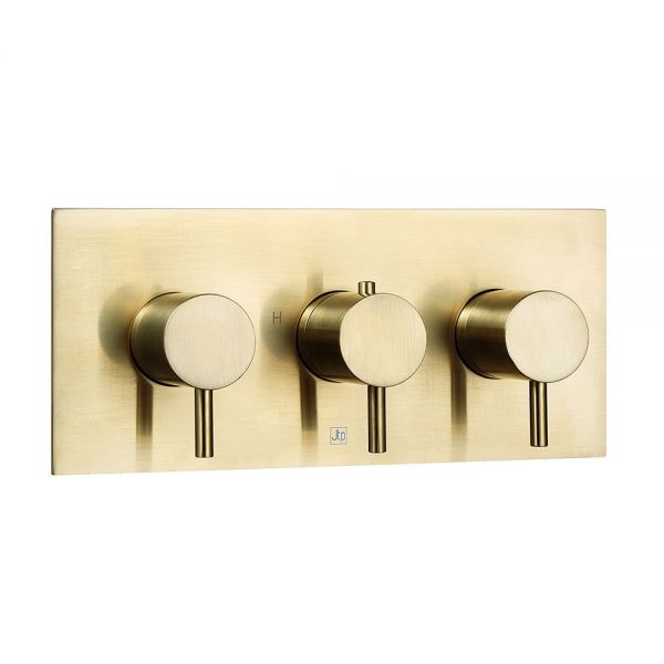 JTP VOS Brushed Brass Horizontal Three Outlet Thermostatic Shower Valve