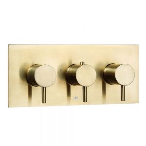 JTP VOS Brushed Brass Horizontal Two Outlet Thermostatic Shower Valve