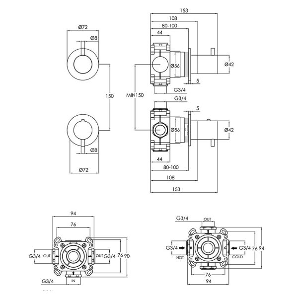 JTP VOS Brushed Brass Modular Thermostatic Concealed 2 Outlet Shower Valve #2