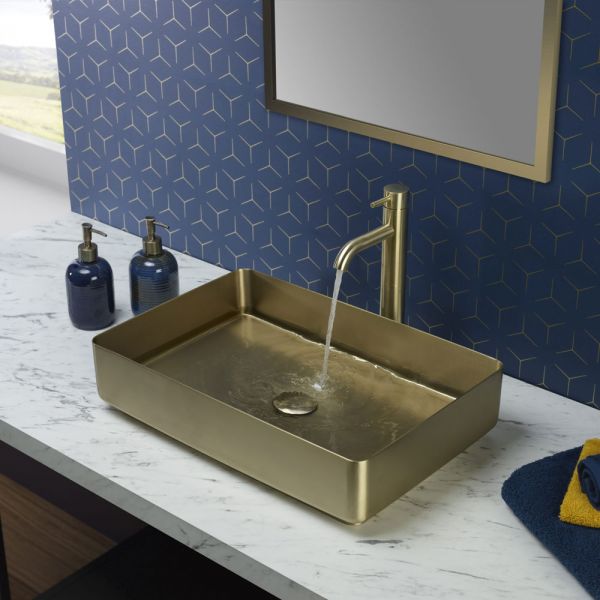 JTP VOS Brushed Brass Rectangular Countertop Basin 520 x 340mm #3