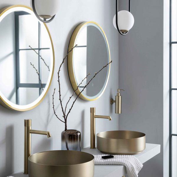JTP VOS Brushed Brass Round LED Bathroom Mirror 600mm #2