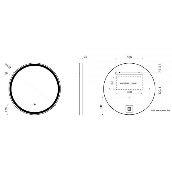 JTP VOS Brushed Brass Round LED Bathroom Mirror 600mm #4