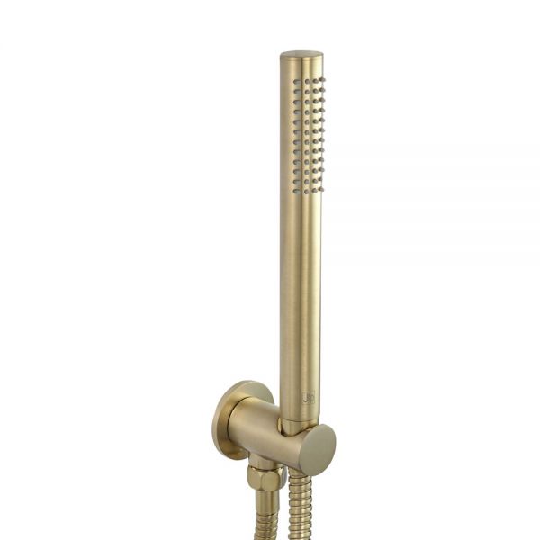 JTP VOS Brushed Brass Round Shower Kit with Wall Outlet, Handset and Hose
