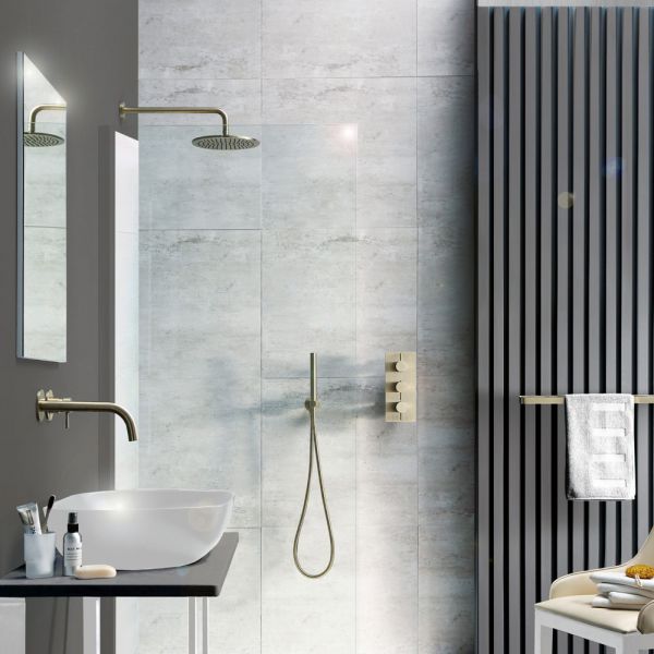 JTP VOS Brushed Brass Round Shower Kit with Wall Outlet, Handset and Hose #3