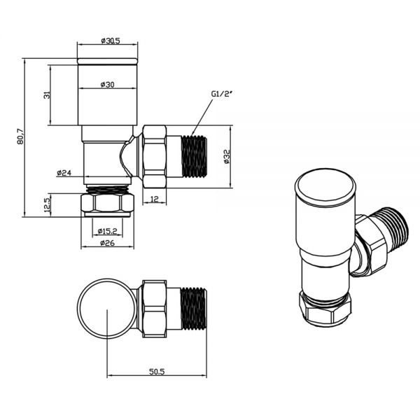 JTP Brushed Brass Angled Manual Radiator Valves #2
