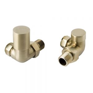 JTP VOS Brushed Brass Corner Manual Radiator Valves