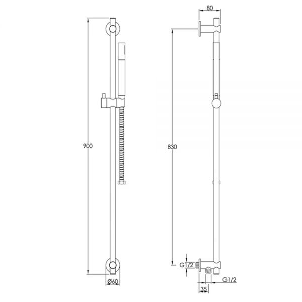 JTP VOS Brushed Black 900mm Slide Rail Shower Kit with Handset and Hose #2