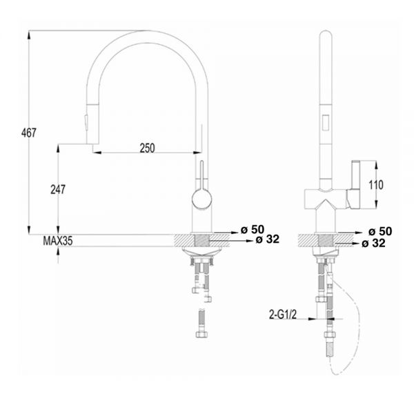 JTP VOS Brushed Black Pull Out Kitchen Mixer Tap #2