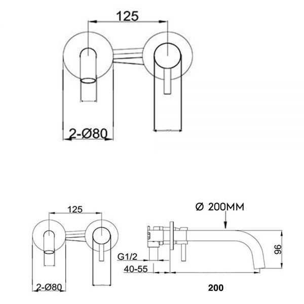 JTP VOS Brushed Black Wall Mounted Slim Spout Basin Mixer Tap 200mm #2