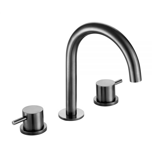 JTP VOS Brushed Black 3 Hole Basin Mixer Tap with Designer Handles