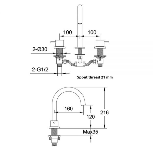 JTP VOS Brushed Black 3 Hole Basin Mixer Tap #2