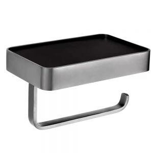 JTP VOS Brushed Black Wall Mounted Toilet Roll Holder with Mobile Shelf