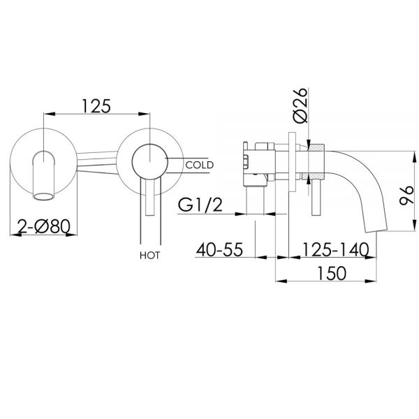JTP VOS Brushed Black Wall Mounted Basin Mixer Tap 150mm #2