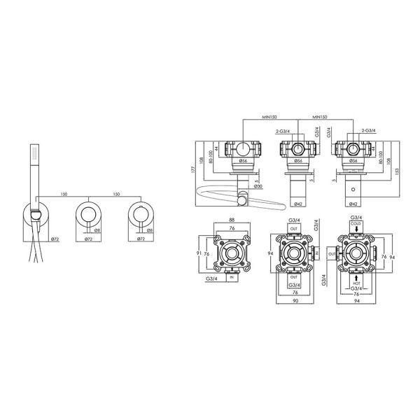 JTP VOS Brushed Black Modular Thermostatic Concealed 2 Outlet Shower Valve With Handset Kit #2
