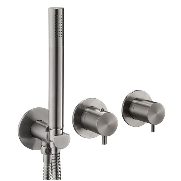 JTP VOS Brushed Black Modular Thermostatic Concealed 2 Outlet Shower Valve With Handset Kit