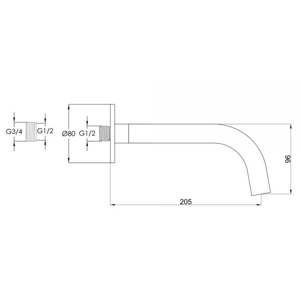 JTP VOS Brushed Black Wall Mounted Spout 200mm #2
