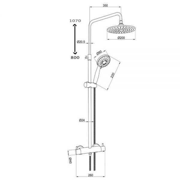 JTP VOS Brushed Black Thermostatic Exposed Bar Shower Valve Kit with Adjustable Riser #2