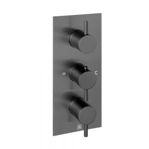 JTP VOS Brushed Black Vertical Two Outlet Three Handle Thermostatic Shower Valve