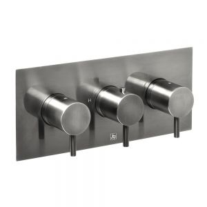 JTP VOS Brushed Black Horizontal Three Outlet Thermostatic Shower Valve