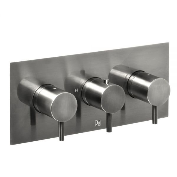 JTP VOS Brushed Black Horizontal Two Outlet Thermostatic Shower Valve
