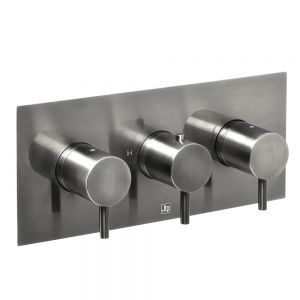 JTP VOS Brushed Black Horizontal Two Outlet Thermostatic Shower Valve