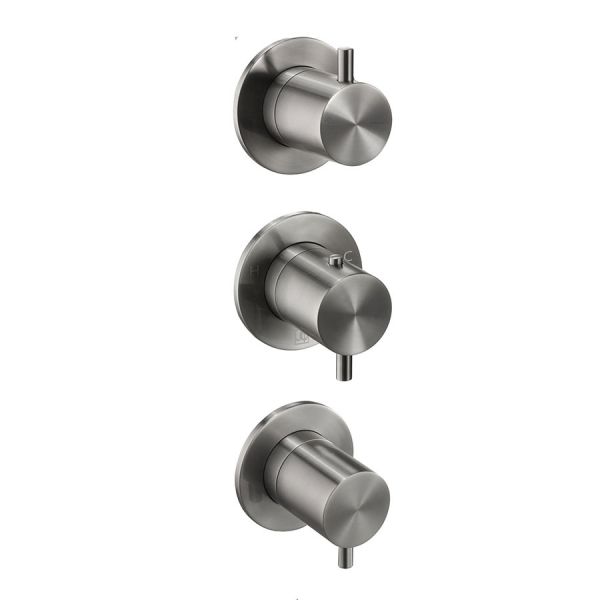 JTP VOS Brushed Black Modular Thermostatic Concealed 2 Outlet 3 Handle Shower Valve