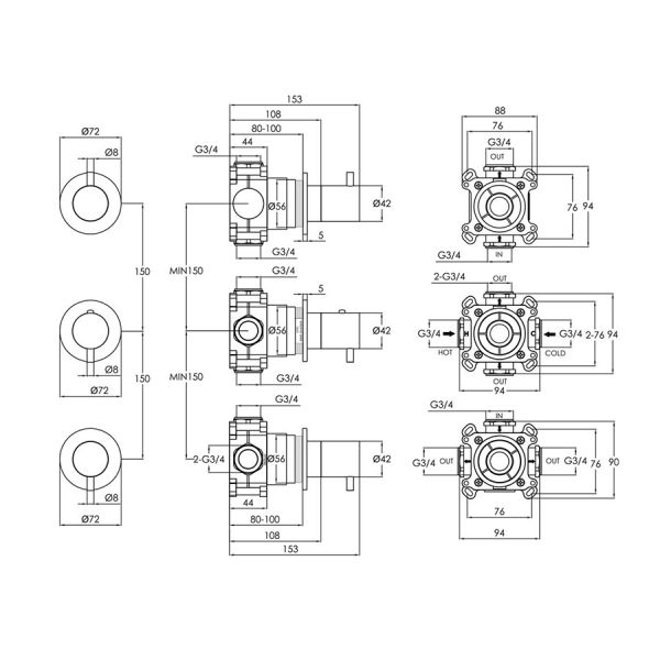 JTP VOS Brushed Black Modular Thermostatic Concealed 3 Outlet Shower Valve #2
